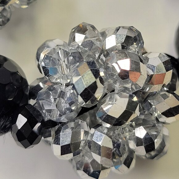 Clear Glass Crystal and Black Bead Necklace Set with Earrings - Picture 5 of 9